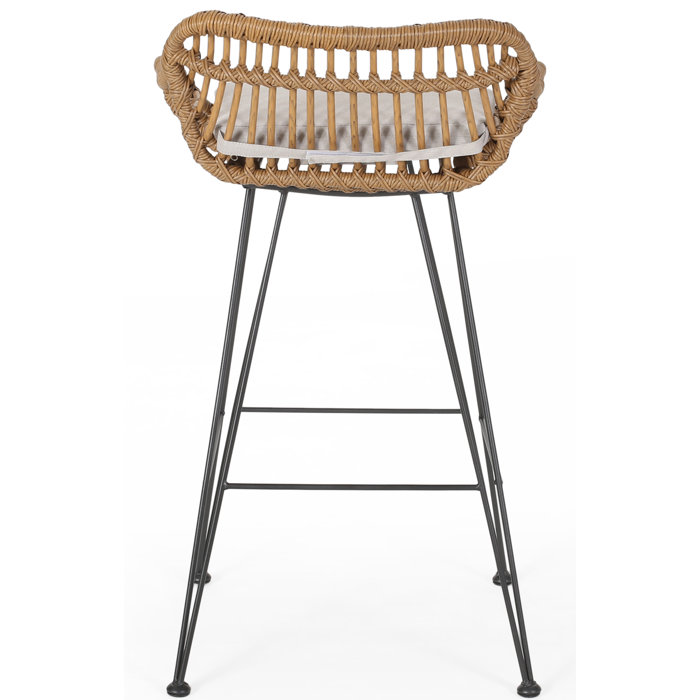 Oliver Endicott Lucrezia Wicker 30" Patio Bar Stool with Cushion